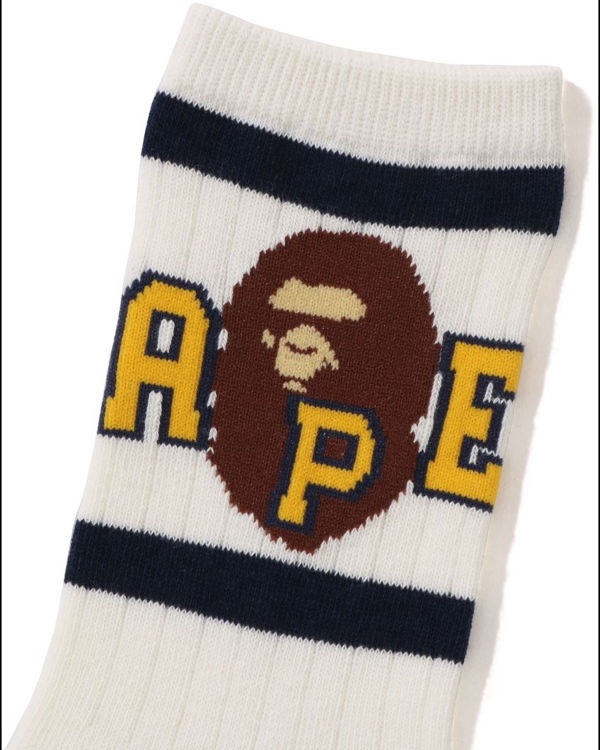 Dětské Ponožky Bape Ape Head Line Rib Bílé | 83210ZMPA
