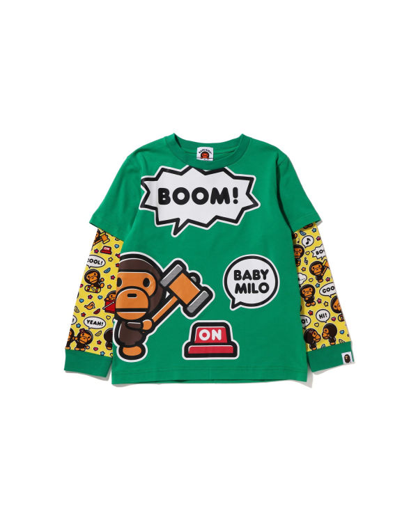 Dětské Tričko Bape Milo Speech Balloon Layered L/S Mátově Zelená | 81435ZADQ