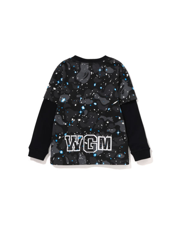 Dětské Tričko Bape Space Camo Shark Layered L/S Černé | 18594JSRV