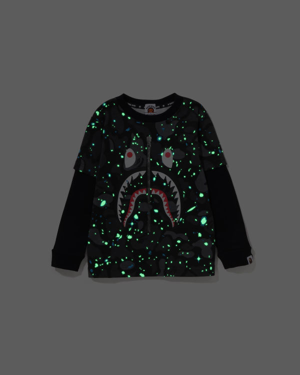 Dětské Tričko Bape Space Camo Shark Layered L/S Černé | 18594JSRV