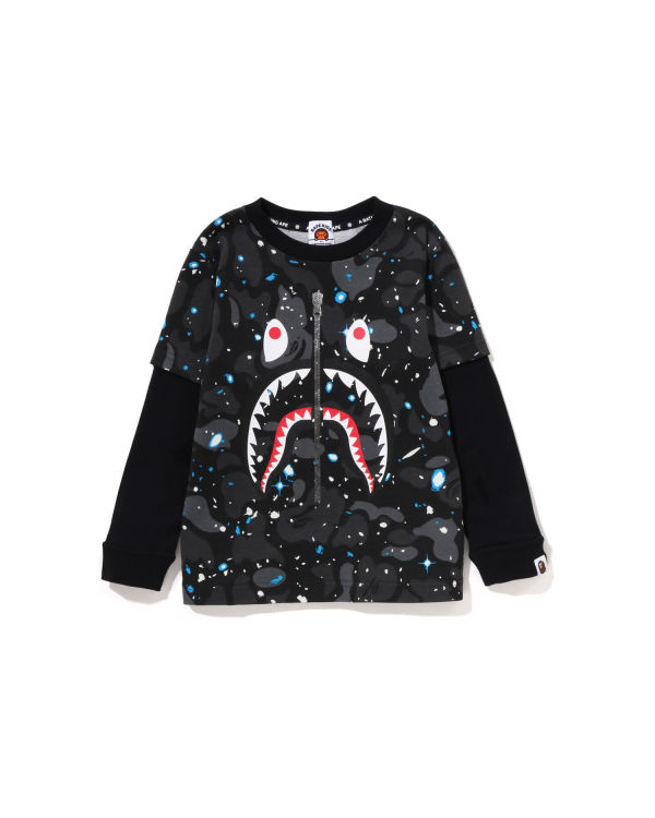 Dětské Tričko Bape Space Camo Shark Layered L/S Černé | 18594JSRV