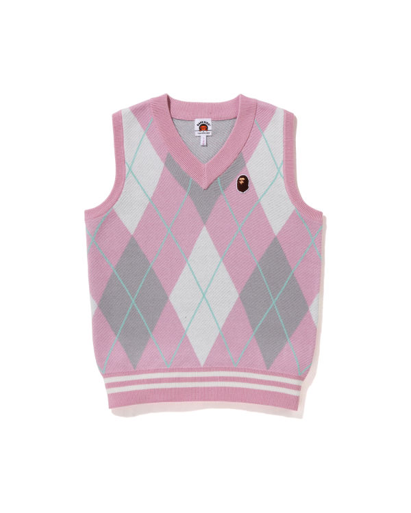 Dětské Vesty Bape Ape Head Patch Argyle JR Růžové | 93541YQBR