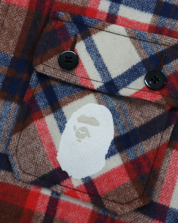 Pánské Bundy Bape Check Zip CPO Světle Červené | 96475VZFP