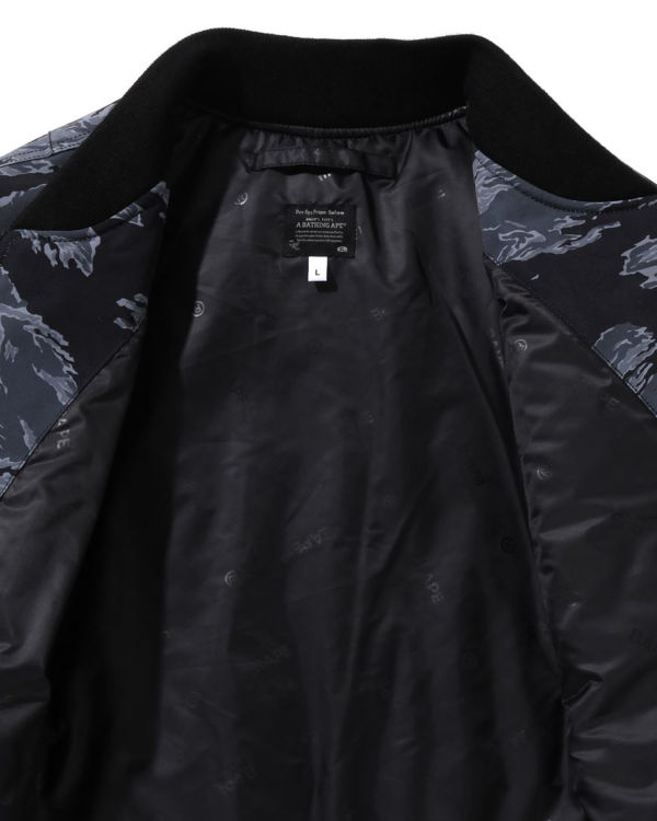 Pánské Kabáty Bape Tiger Camo Long MA-1 Černé | 49862JZMR