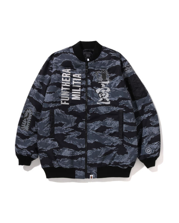 Pánské Kabáty Bape Tiger Camo Long MA-1 Černé | 49862JZMR