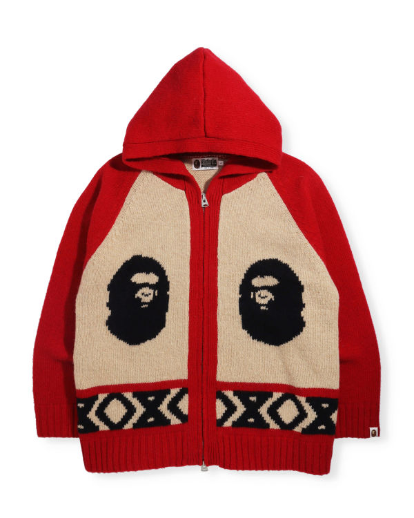 Pánské Knitwear Bape Ape Head Zip Světle Červené | 25387PRZN