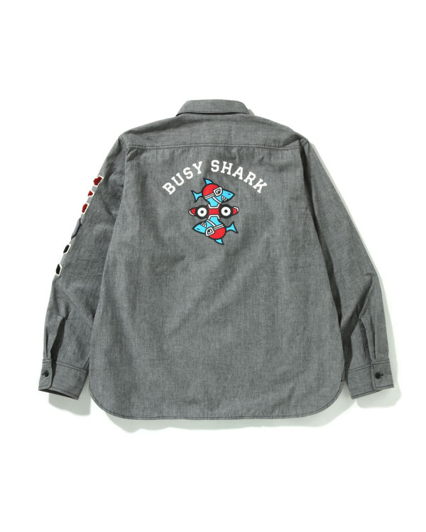 Pánské Košile Bape Busy Shark Chambray Relaxed Fit Černé | 72431YLRU