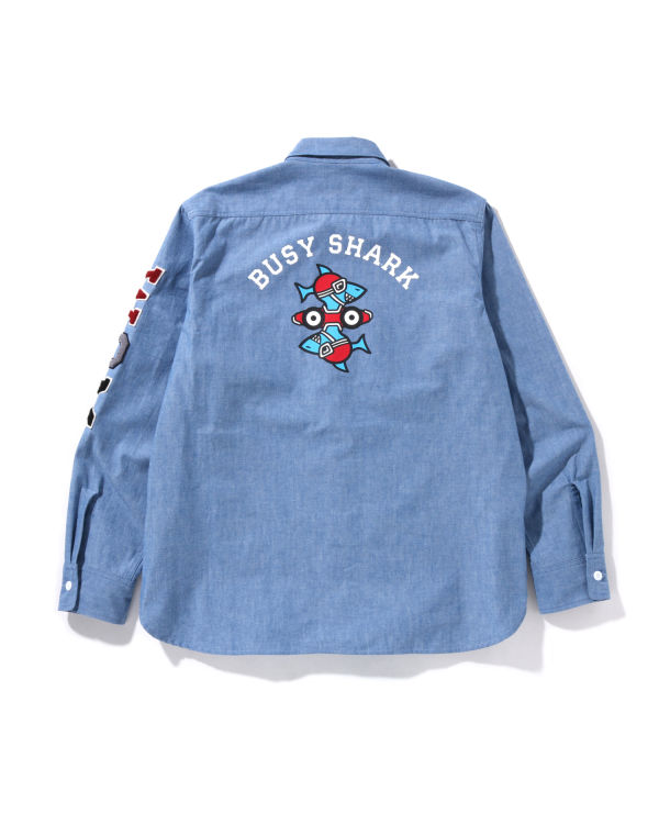 Pánské Košile Bape Busy Shark Chambray Relaxed Fit Blankyt | 93081MBSA