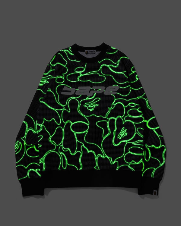 Pánské Mikiny Bape Text Code Camo Crewneck Černé | 14658WKEP