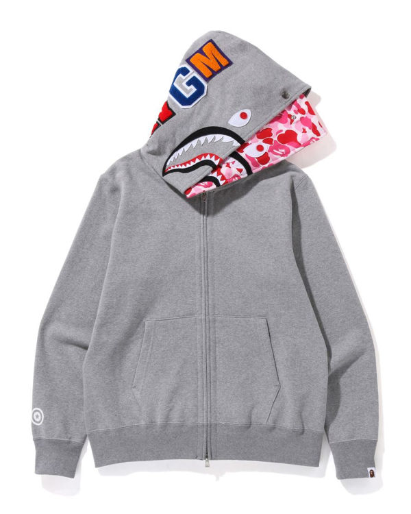 Pánské Mikiny S Kapucí Bape ABC Camo Shark Široké Fit Full Zip Šedé | 09657YQNU