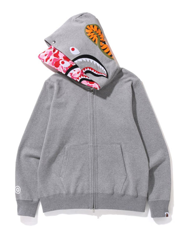 Pánské Mikiny S Kapucí Bape ABC Camo Shark Široké Fit Full Zip Šedé | 09657YQNU