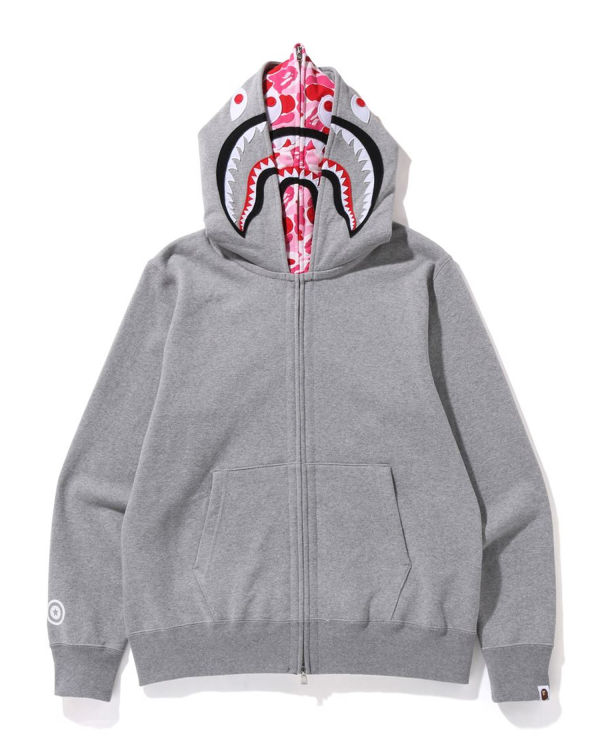 Pánské Mikiny S Kapucí Bape ABC Camo Shark Široké Fit Full Zip Šedé | 09657YQNU