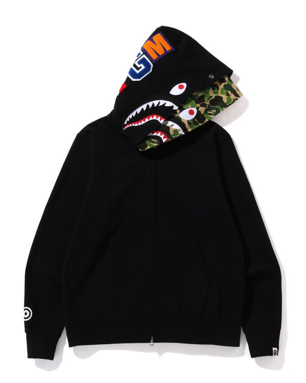 Pánské Mikiny S Kapucí Bape ABC Camo Shark Široké Fit Full Zip Černé | 15678THCK