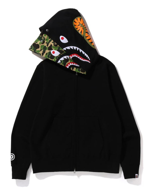 Pánské Mikiny S Kapucí Bape ABC Camo Shark Široké Fit Full Zip Černé | 15678THCK