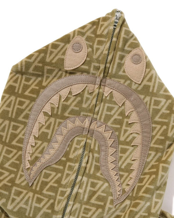 Pánské Mikiny S Kapucí Bape Logo Monogram Velour Shark Full Zip Béžový | 26739SGOK