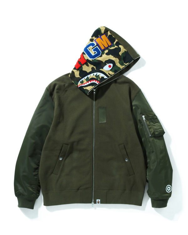 Pánské Mikiny S Kapucí Bape Military Shark Relaxed Fit Full Zip Zelene | 06743ICVB