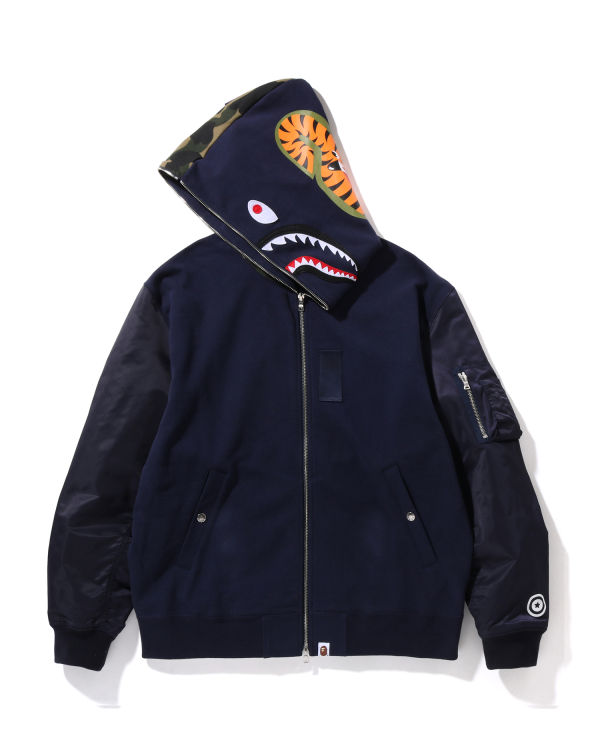 Pánské Mikiny S Kapucí Bape Military Shark Relaxed Fit Full Zip Tmavě Blankyt Blankyt | 85340FIMZ