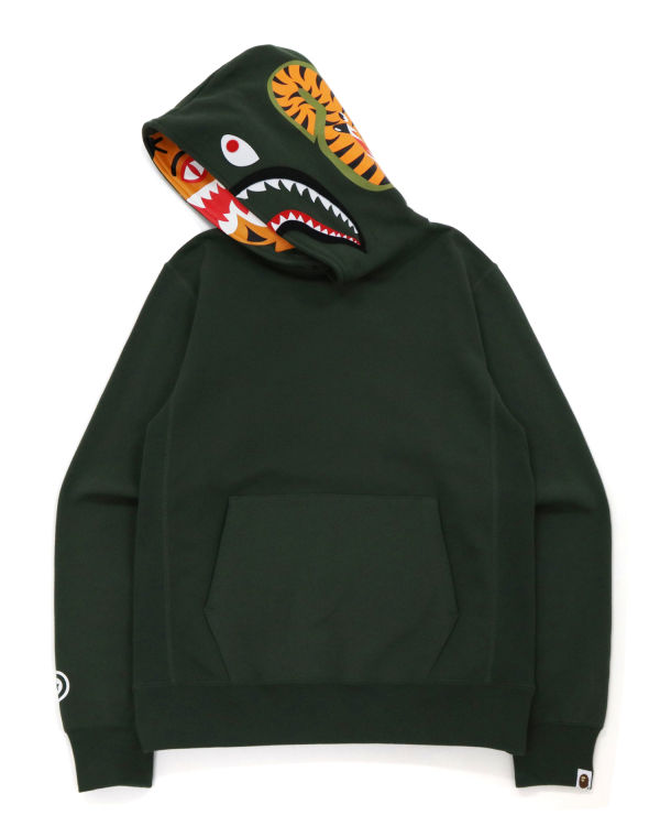 Pánské Mikiny S Kapucí Bape Shark Inside Tiger Pullover Tmavě Zelene | 86401WBMS