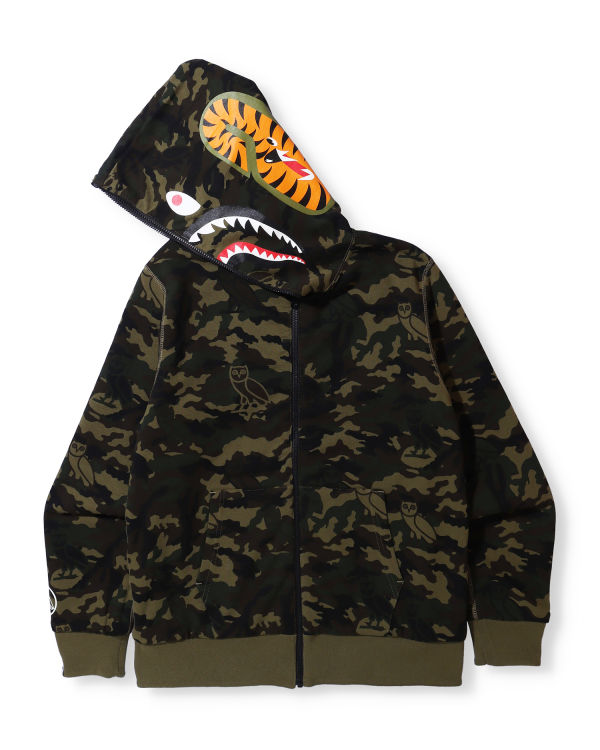 Pánské Mikiny S Kapucí Bape X OVO Woodland Camo Shark Reversible Full Zip Černé | 56780HMYN