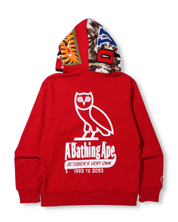 Pánské Mikiny S Kapucí Bape X OVO Woodland Camo Shark Reversible Full Zip Světle Červené | 93721EWKV