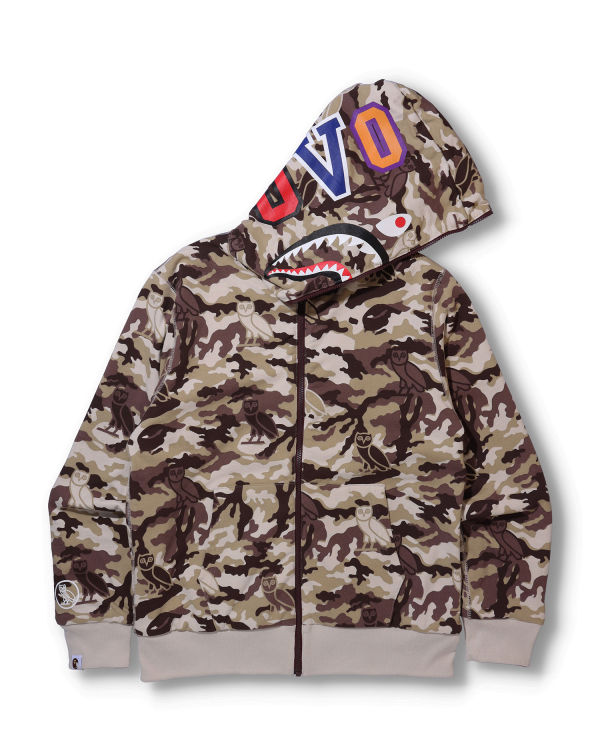 Pánské Mikiny S Kapucí Bape X OVO Woodland Camo Shark Reversible Full Zip Světle Červené | 93721EWKV
