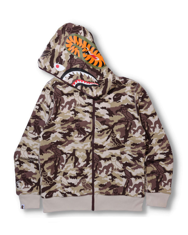 Pánské Mikiny S Kapucí Bape X OVO Woodland Camo Shark Reversible Full Zip Světle Červené | 93721EWKV