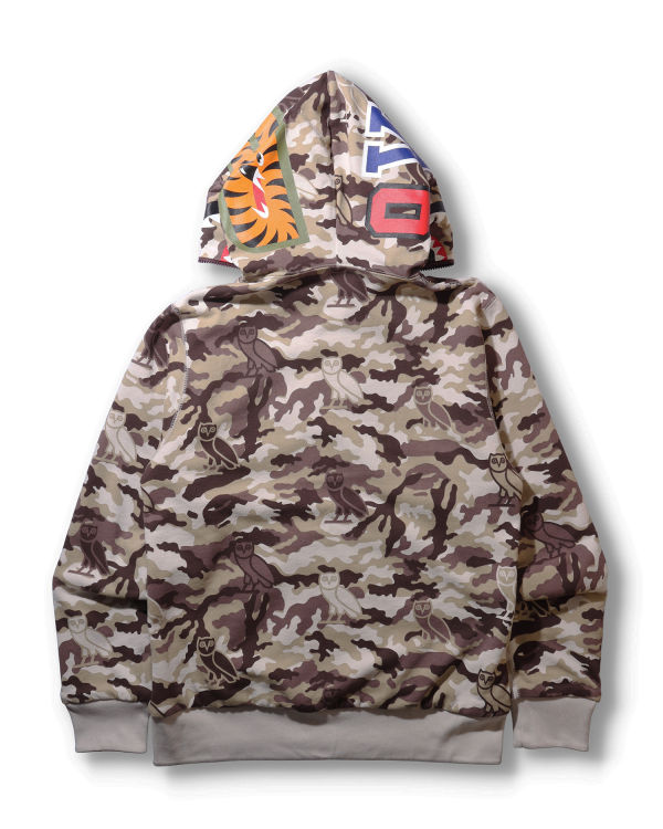 Pánské Mikiny S Kapucí Bape X OVO Woodland Camo Shark Reversible Full Zip Světle Červené | 93721EWKV