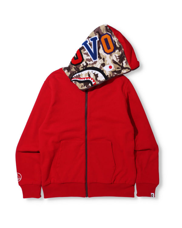 Pánské Mikiny S Kapucí Bape X OVO Woodland Camo Shark Reversible Full Zip Světle Červené | 93721EWKV