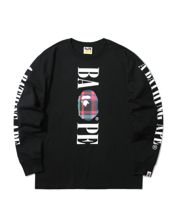 Pánské Tričko Bape Check Head long sleeve Tmavě Blankyt Blankyt | 61780HRUD