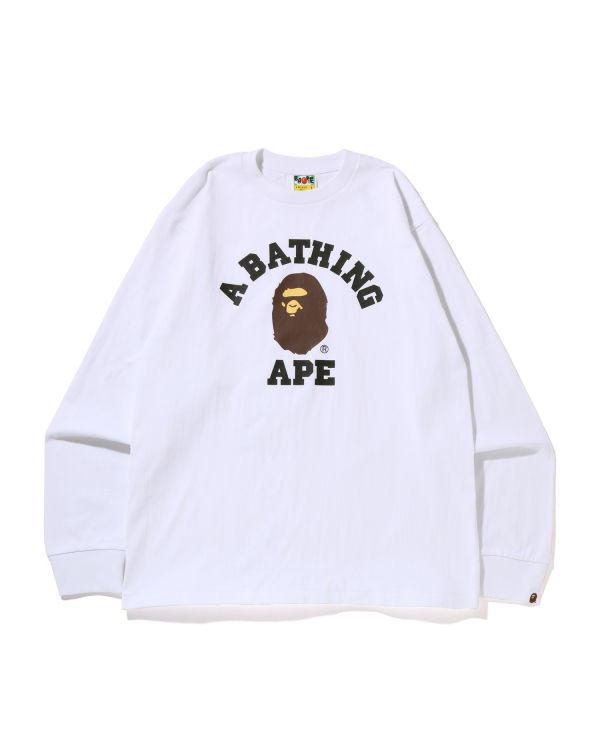 Pánské Tričko Bape College L/S Bílé | 59436FPMA