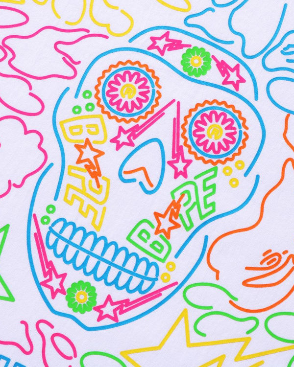 Pánské Tričko Bape Halloween Neon Mexican Skull Bílé | 20687JBFI