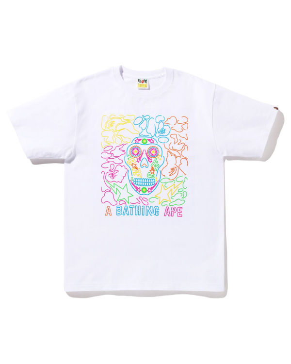 Pánské Tričko Bape Halloween Neon Mexican Skull Bílé | 20687JBFI