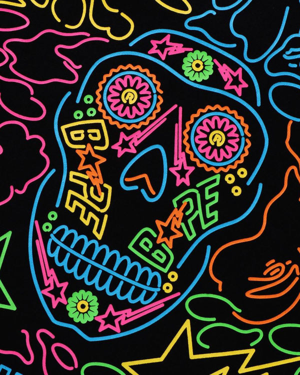 Pánské Tričko Bape Halloween Neon Mexican Skull Černé | 72814WOGV