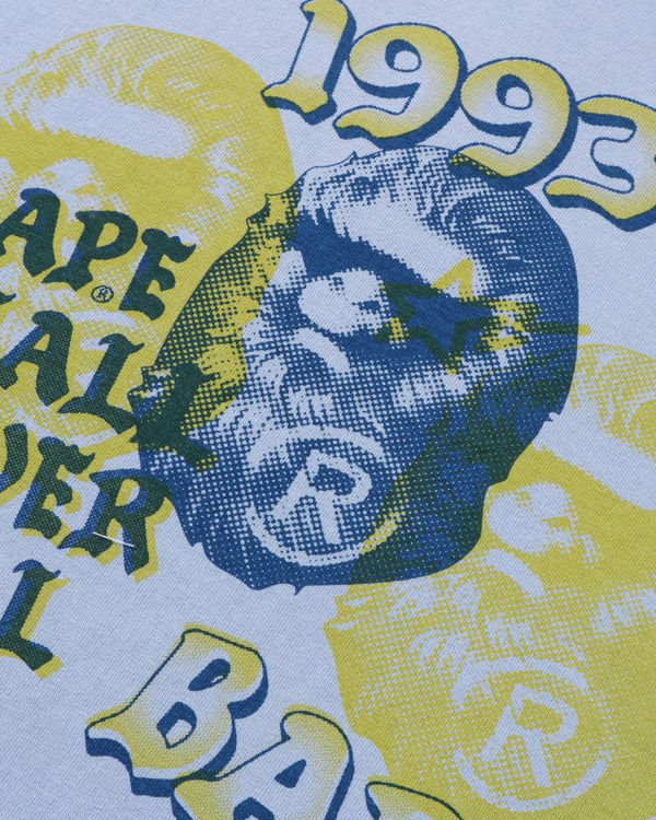 Pánské Tričko Bape Pigment Three Ape Head Světle Blankyt | 81462KMOY