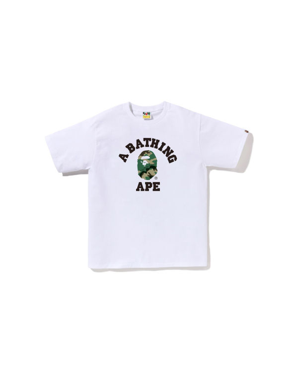 Pánské Tričko Bape Woodland and Camo College Bílé | 05763ADNQ