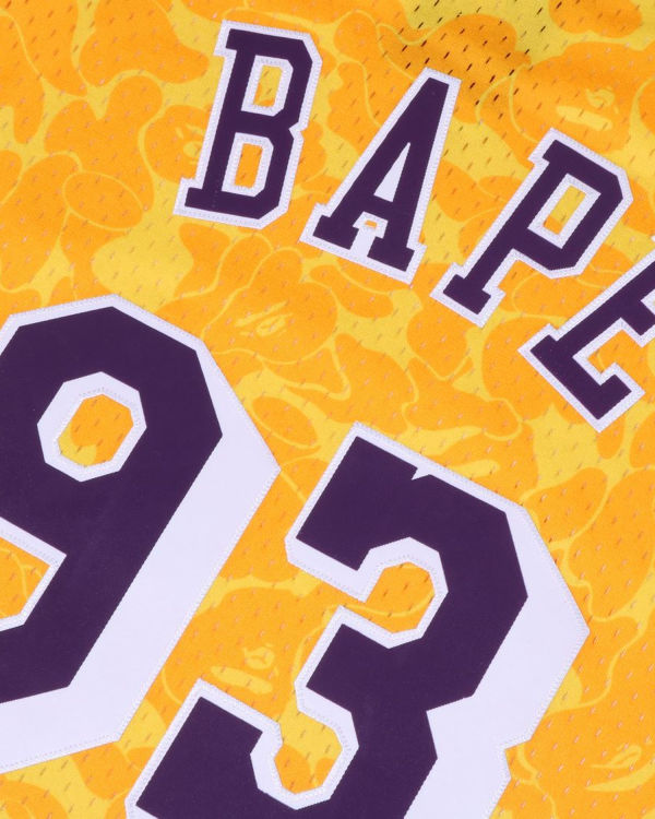 Pánské Tričko Bape X M&N Los Angeles Lakers Jersey Žluté | 28491KMER