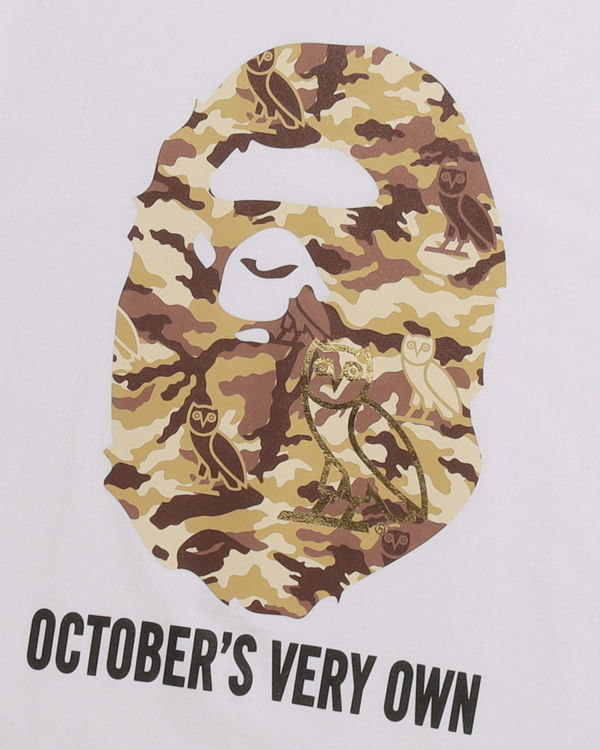 Pánské Tričko Bape X OVO Woodland Camo Ape Head Bílé | 75482DRGK
